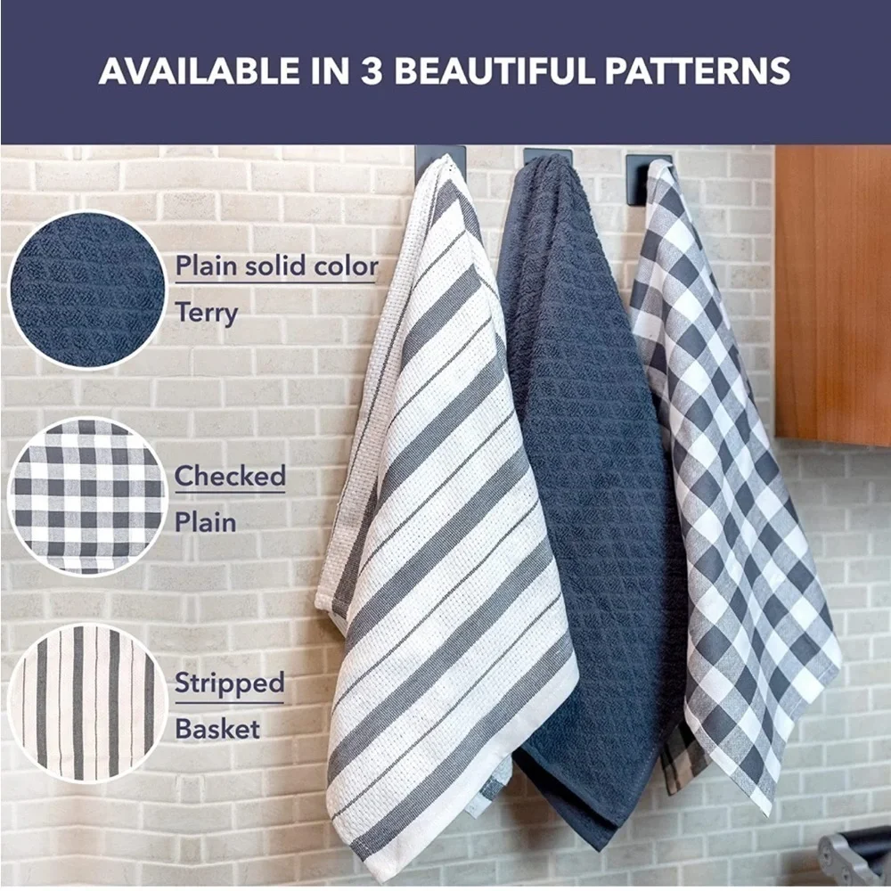 Brand New 6-Pack 100% Cotton Kitchen Towels Dish Cloths Checkered Striped Solid